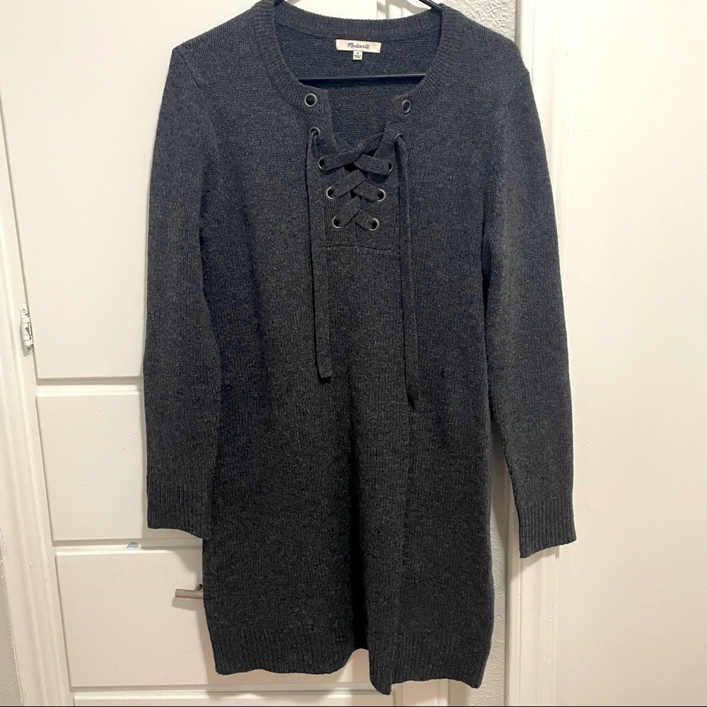 Madewell Charcoal Lace-Up Sweater Dress